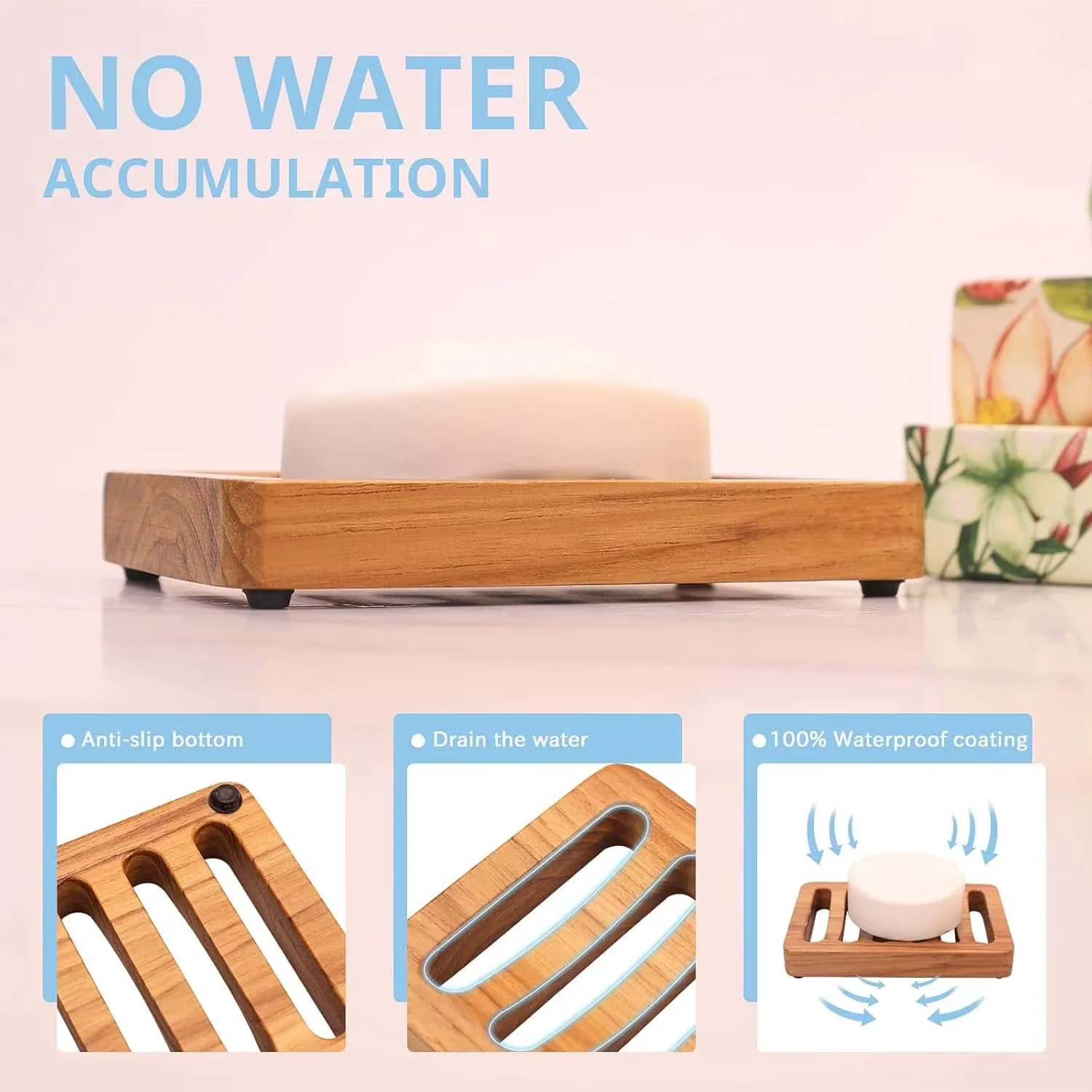 Wooden slotted soap holder suitable for showers, sinks, bathrooms, bathtubs, and RVs