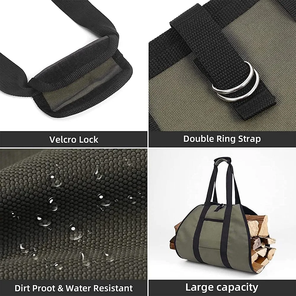 Large Log Capacity Waxed Canvas Firewood Tote Bag Heavy Duty Waterproof Firewood Carrier