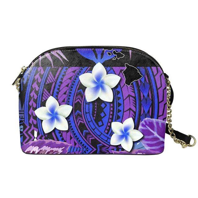 
Crossbody Bag for Women Tribal Polynesian Plumeria Print Shoulder Bag Hawaiian Mini Casual Sling Bag With Chain Bols 