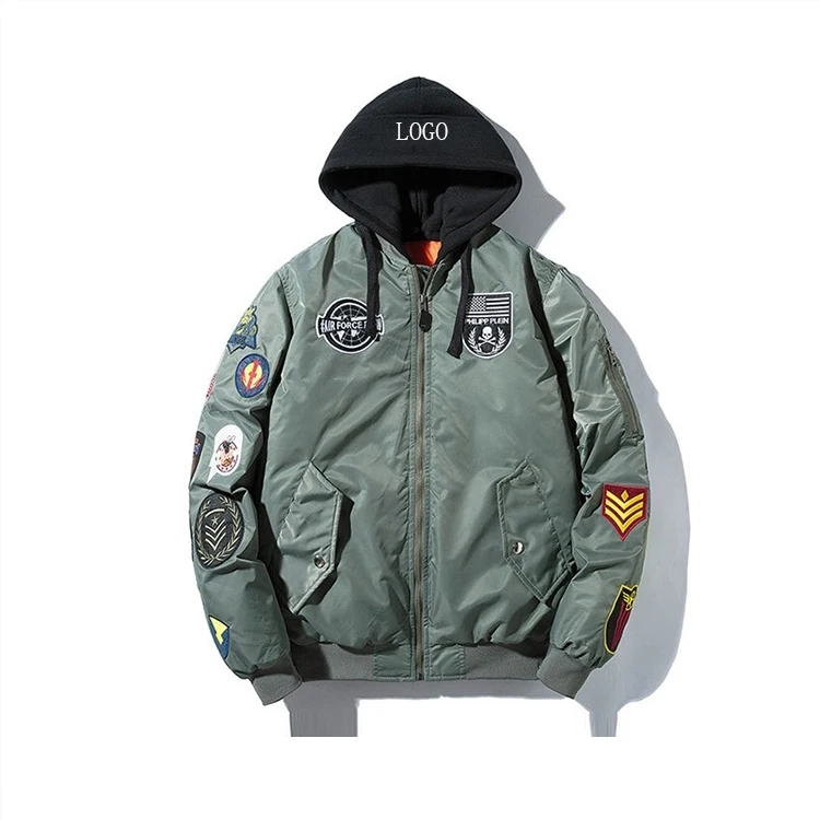
Latest Fashion Custom Embroidered Satin Mens Clothing waterproff patches hoodies American military O-neck cotton Bomber 