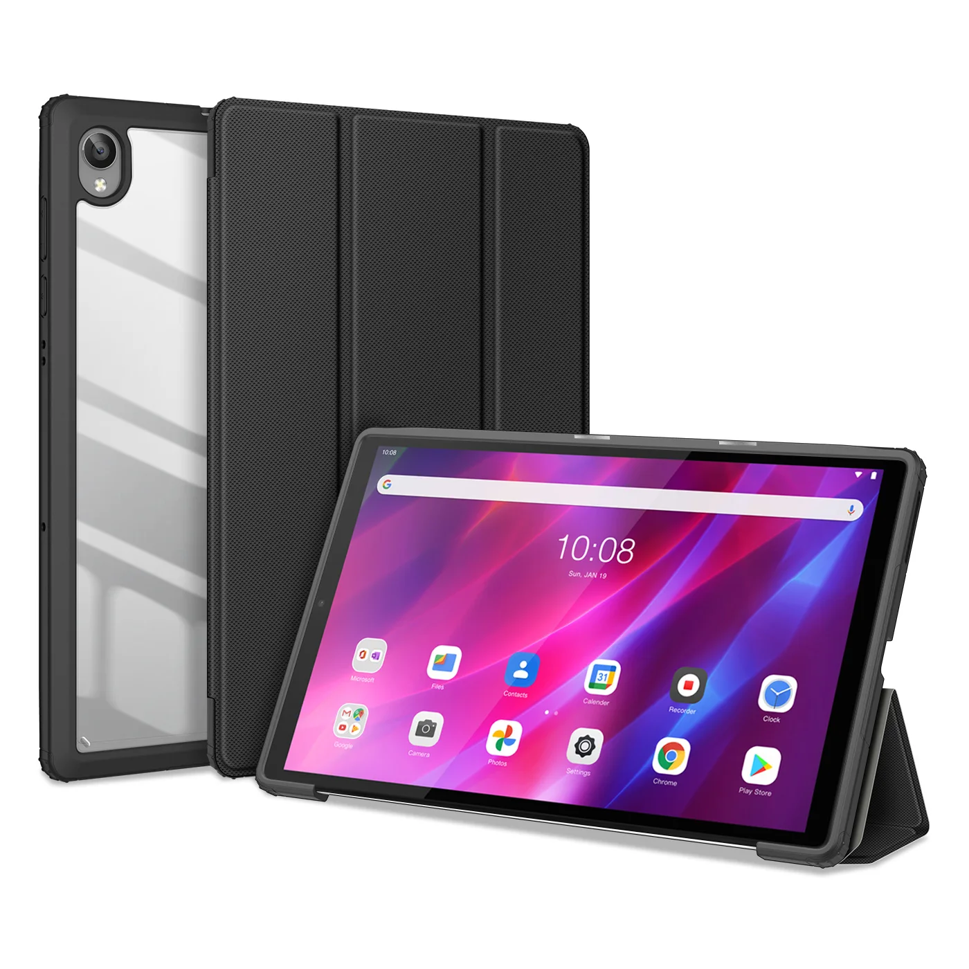 DUX DUCIS Toby Series Trifold Leather-Style Case for Lenovo Tab K10 / M10 Plus 10.3 Clear Back Cover Smart Tablet Case