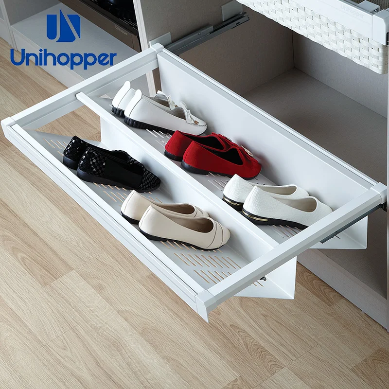 Unihopper Manufacturer High Quality Wardrobe Accessories Adjustable Pull Out Aluminum Shoe Rack for Shoe Cabinet