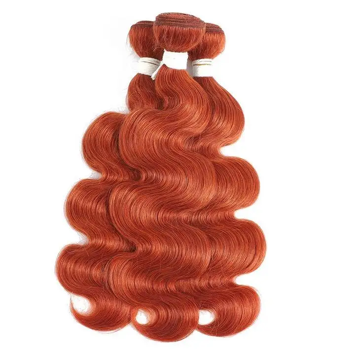 Orange Ginger Color Straight Virgin Human Hair Extensions,350# Orange Ginger Ombre Color Hair Bundles with Lace Frontal Closure