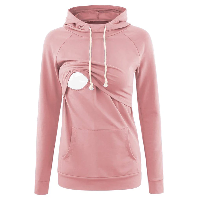 Latest Pregnancy Wear Solid Color Tops Active Sweatshirts Maternity Nursing Tops Breastfeeding Clothes Winter Pregnancy Hoodie