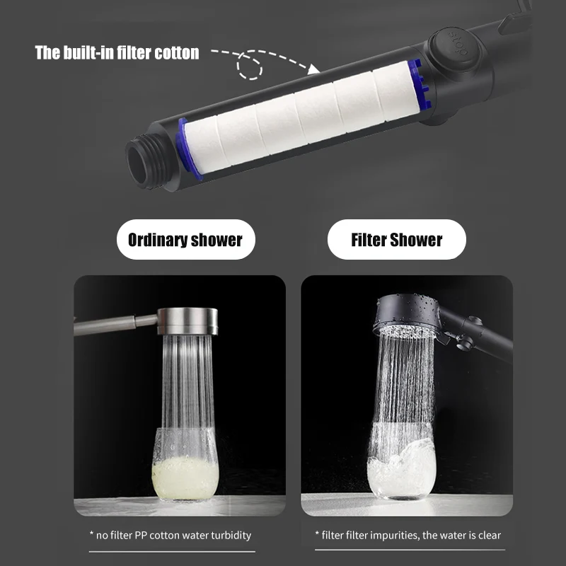 Wholesale Black 5 Function Mist Spray  Hydro Jet High Pressure Power Vortex 360 Fan Handheld Shower Abs Showerhead