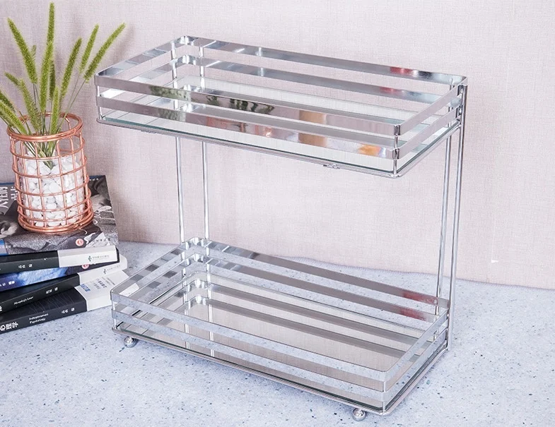 BSCI 2021 2-Tier  Mirrored Vanity Tray for Dresser Jewelry and Perfume Tray