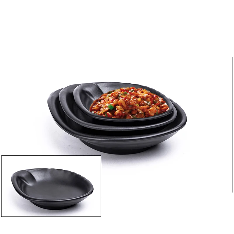 Japanese Restaurant Serving Soy Sauce Dishes Matt Black Divided Sauce Dish 3 Compartment Melamine Plate
