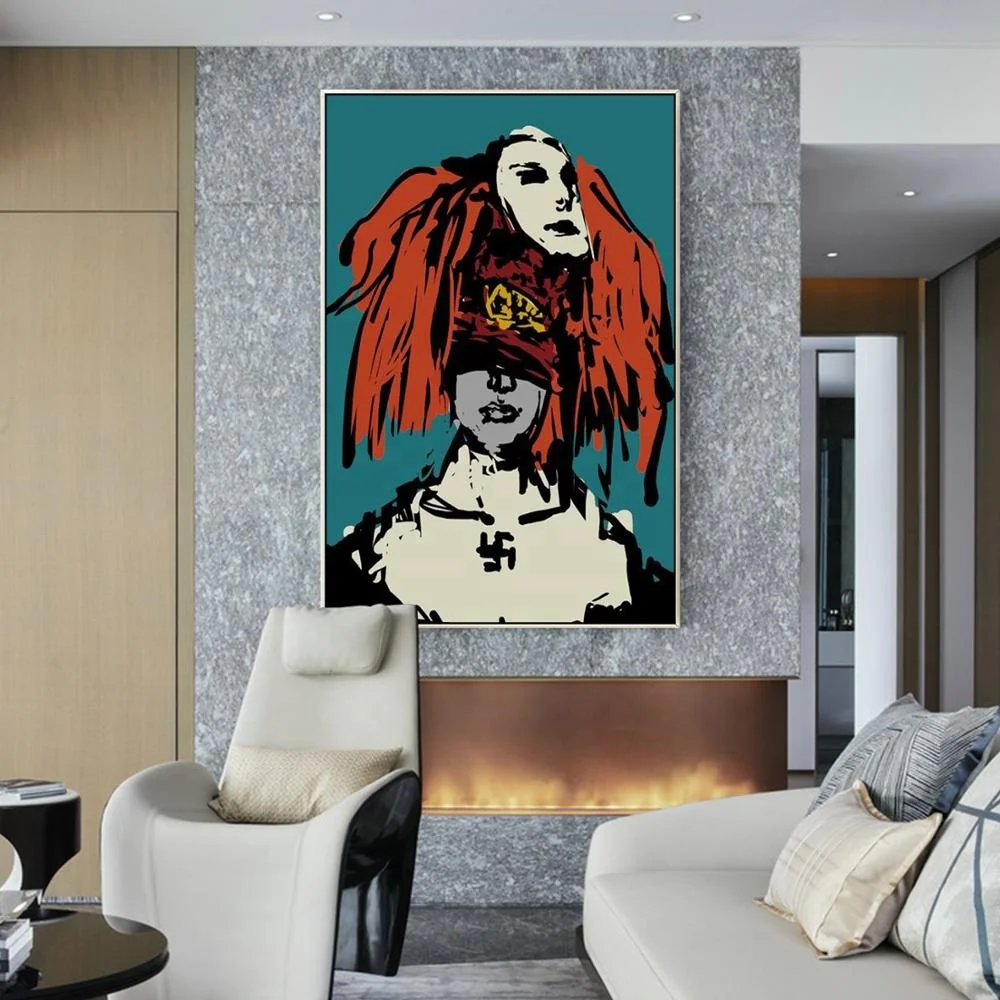 
Abstract acrylic painting on canvas red green dark gothic women face portrait painting cuadros abstractos on canvas wall art pic 