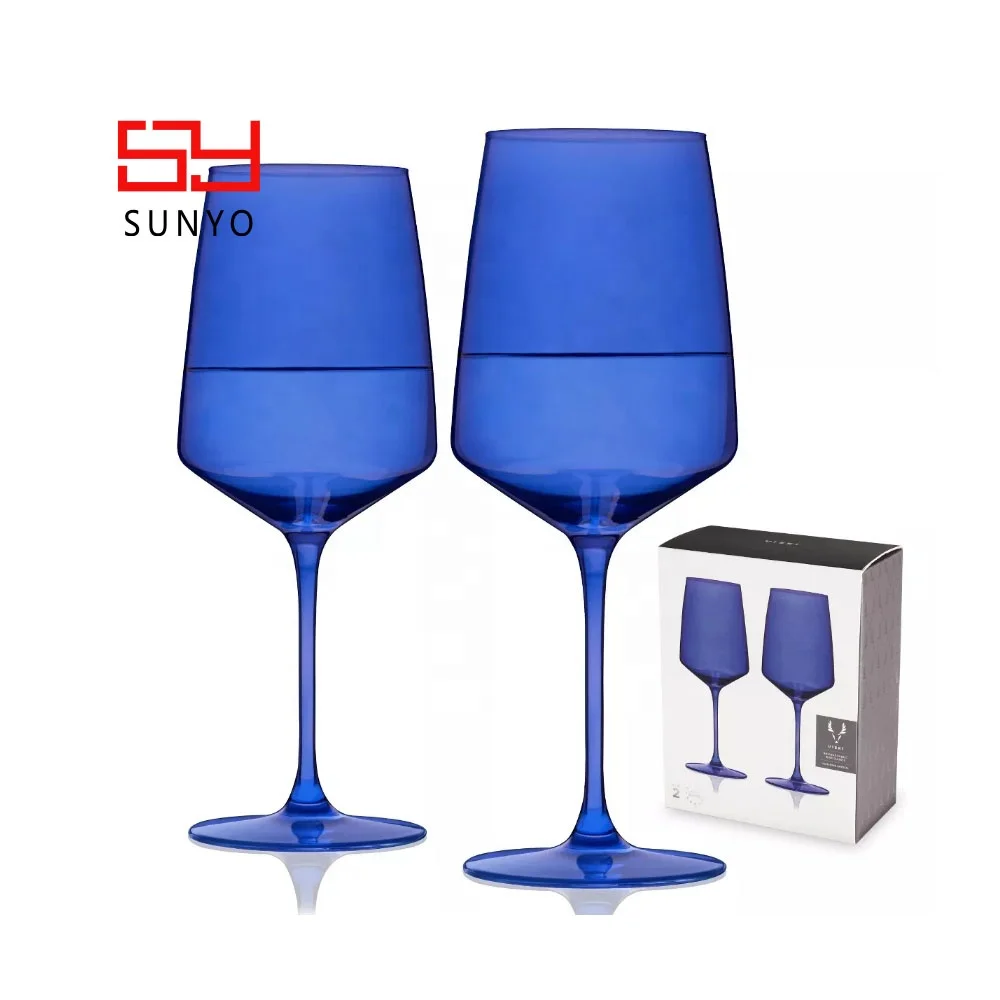 Unique Kitchen Handmade High Quality Crystal Customized Long Stemmed Goblet Cobalt Blue Coloured Red White Wine Glass Cups