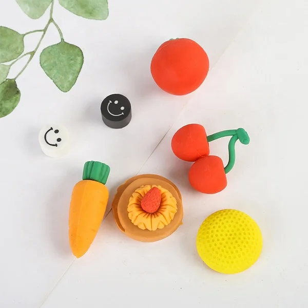 Hot sales custom cute cartoon fruit shape TPR eraser 3D rubber eraser