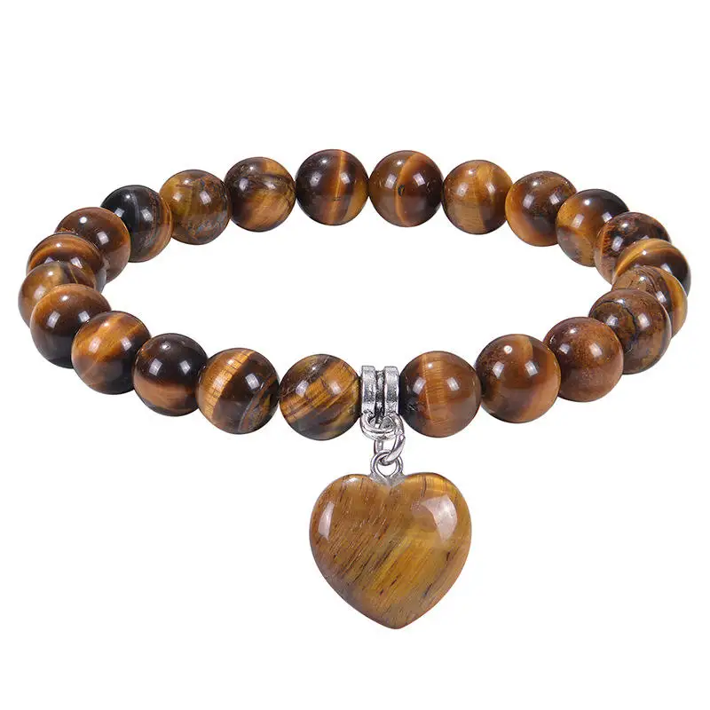 Handmade Ladies Diamond Crystal Heart Pendant Bracelet Delicate Tiger Eye Ball Fashion Jewelry Bangle for Gift or Wedding