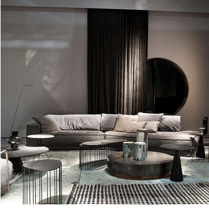 leather sofa modern minimalist living room small apartment Nordic light luxury wind special-shaped corner art sofa