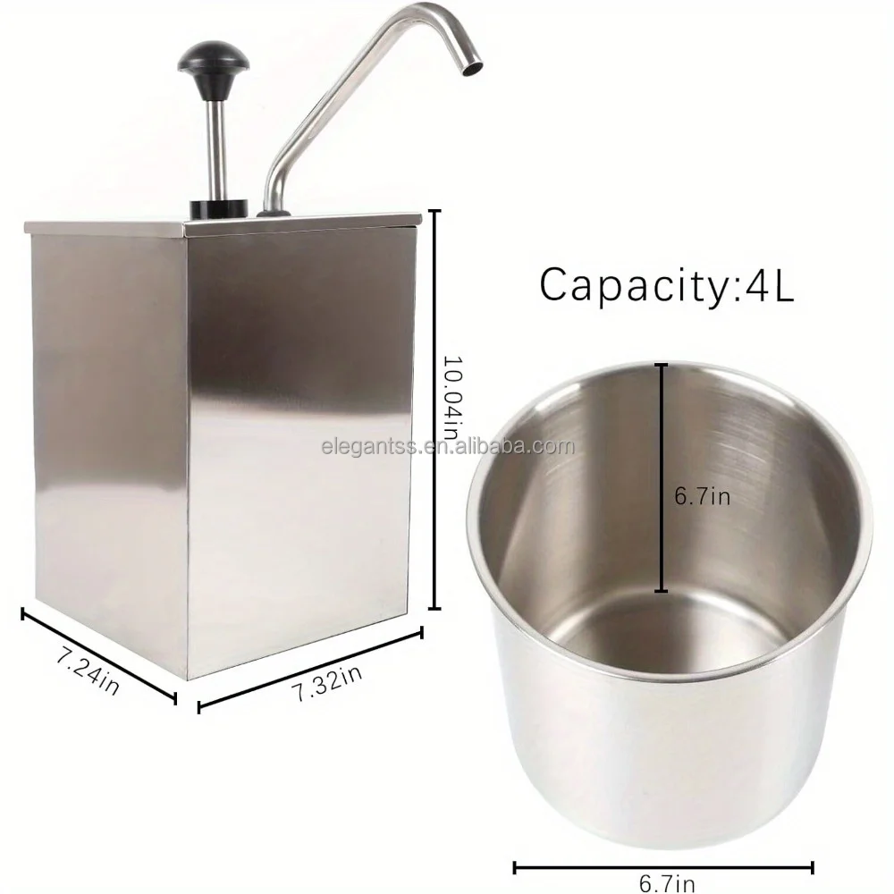 Commercial Stainless Steel 4L Sauce Dispenser Soy Ketchup Dispenser Pump