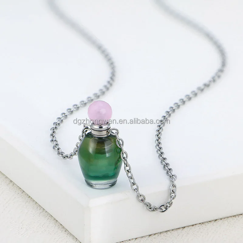 Custom Crystal Perfume Bottle Locket Stainless Steel Small Vial Necklace Jewelry for Women