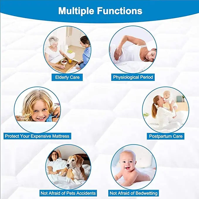 Luxury Plush Bed Mat Waterproof Mattress Protector Waterproof Cover 60 Plain Terry 100% Waterproof King Bed Velvet Knitted White