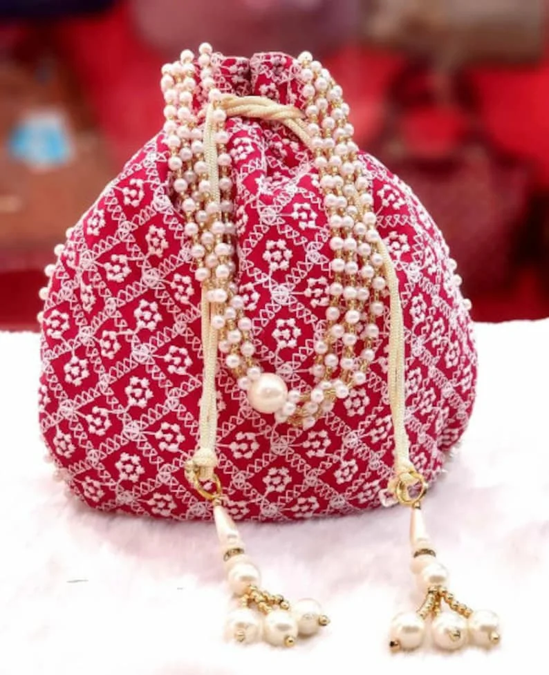 Indian Wholesale Ethnic Designer Embroidered Silk Potli Drawstring Bag Clutch Handbag Return Gift Coin Bag