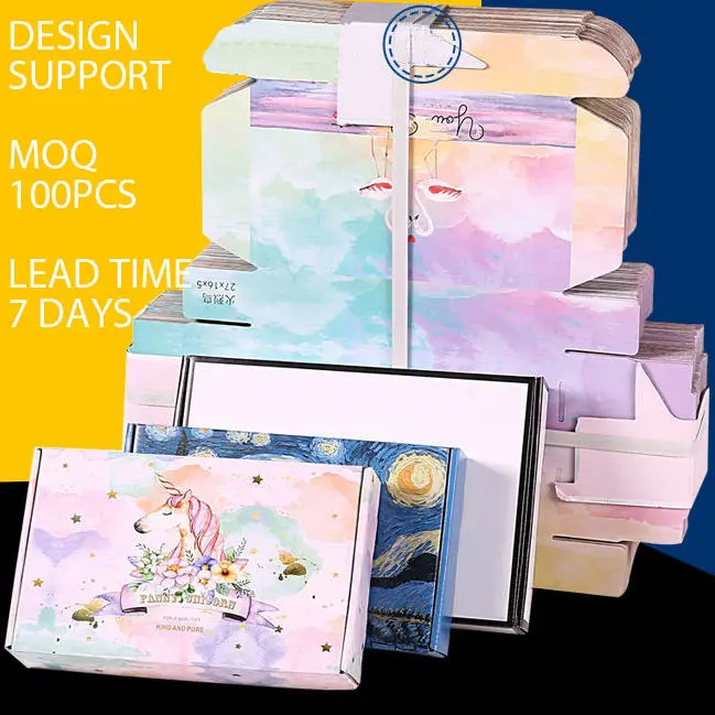 Custom Logo Printing Corrugated Kraft Cosmetic Mailers Pink Wig Shipping Packaging Gift Paper Boxes For Clothes