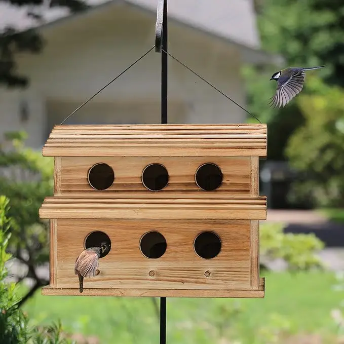6 Hole Outdoor Bird House - Room for 6 Bird Families - Bluebird, Finch, Cardinals Hanging Bird Houses for Garden & Yard
