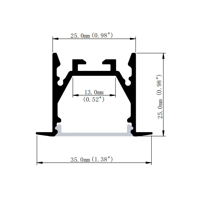 35x25mm Recessed LED Aluminum Profile Aluminium Extrusion Housing Channel for Led Linear Strips Light With Spring Clip