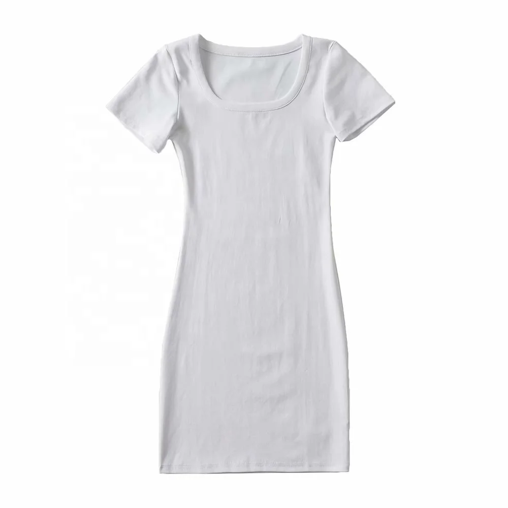 Customized Elegant Square Neck Threaded Elastic Hip Lifting Short Sleeve Ladies Summer Clothing Women Casual Dresses