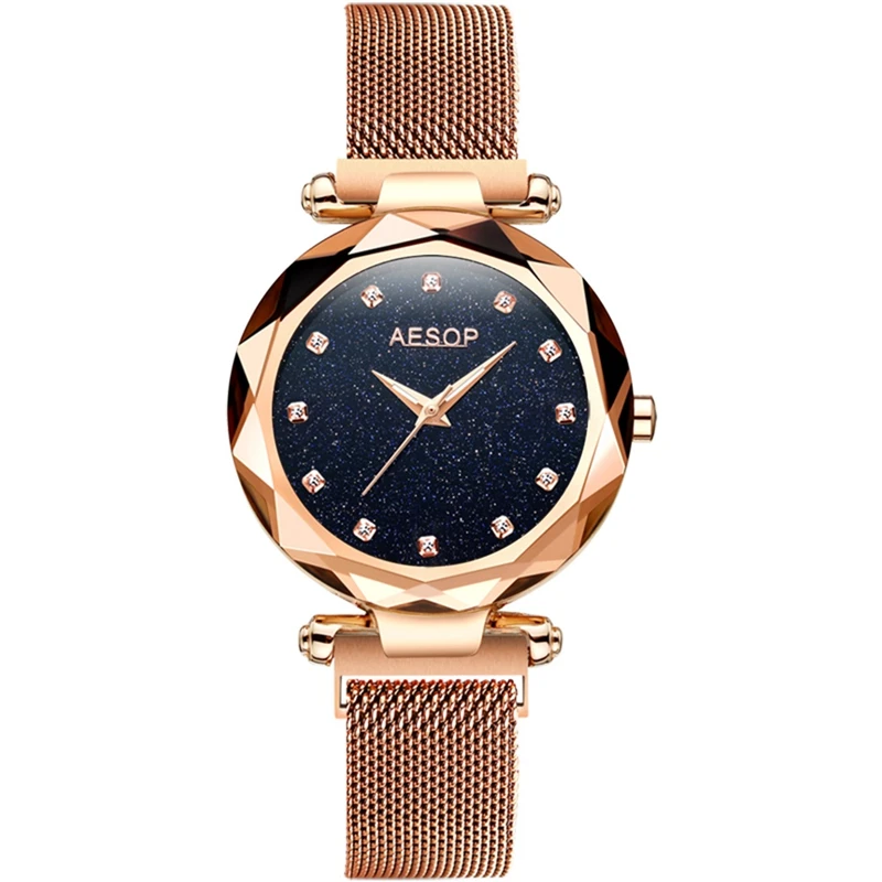 
AESOP Minimalist Gold Women Watches Quartz Stainless Steel Bracelet Luminous Hands Clock Mesh Steel Strap Waterproof Lady Watch 