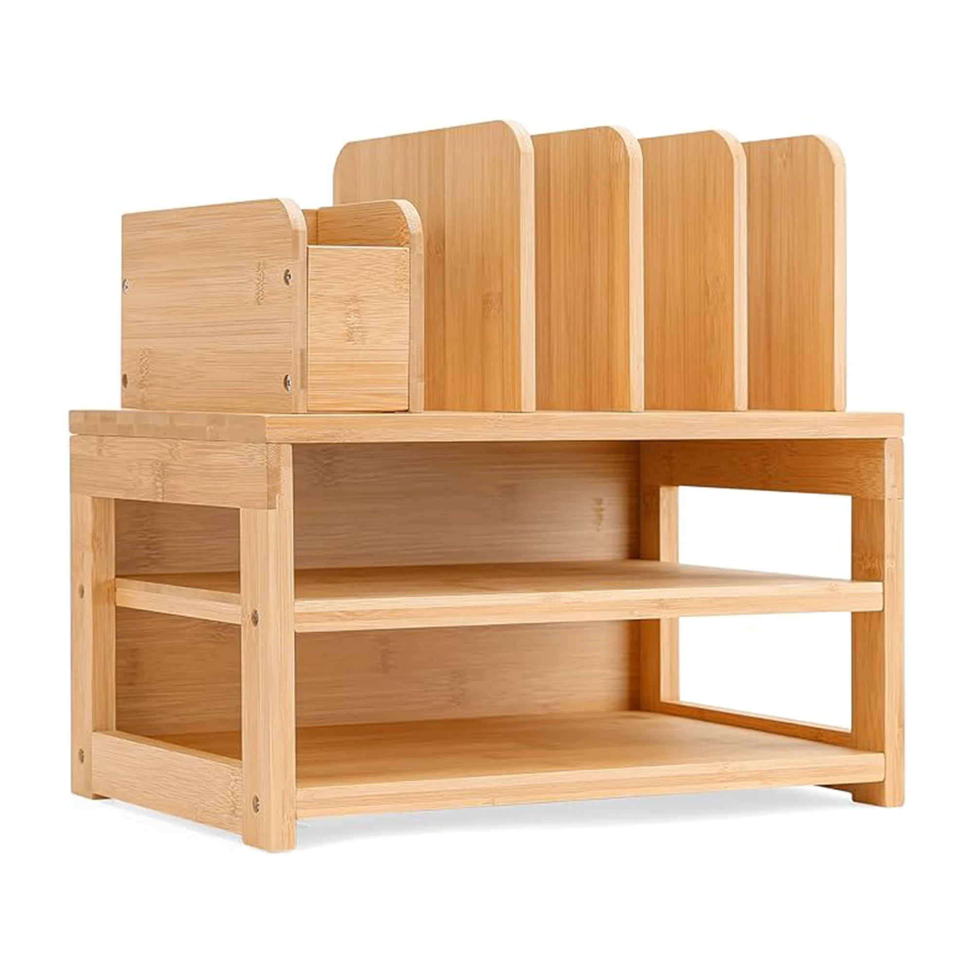 New Design Wooden 3-Tier Office Organizers Desktop Pen Paper Calculator Notepaper Organizer Bamboo Desk Storage With File Holder