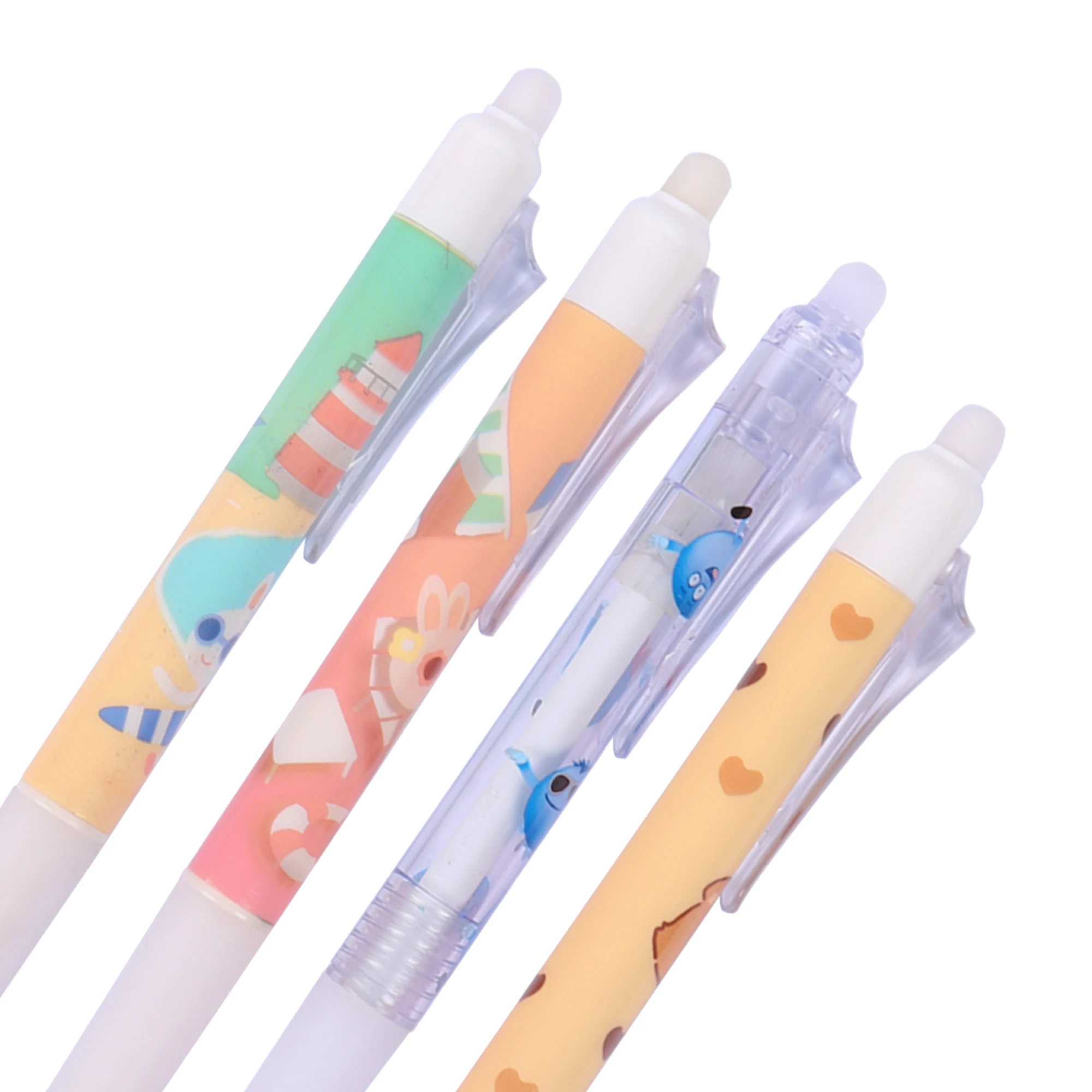 wholesale printing  eraser gel pen embossing grip cute pen with eraser on the top