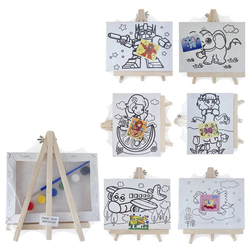 Acrylic Paint Colored Mini Cartoon Pre Printed Drawing Canvas Board Kit For Kids Art Educational Toy