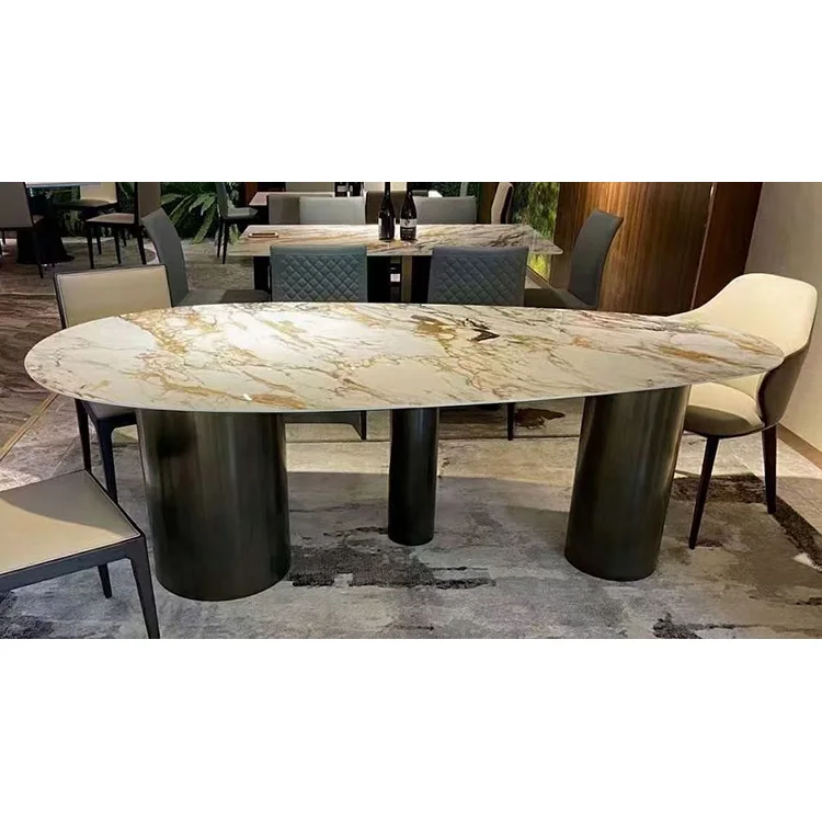 Good Quality Closure Glaze Black Stainless Steel Sintered Stone Modern Dining Table for