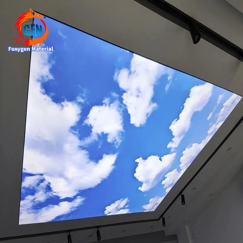 Decorative PVC stretch ceiling film UV printed advertising light boxes on roof for shopping mall Sky design