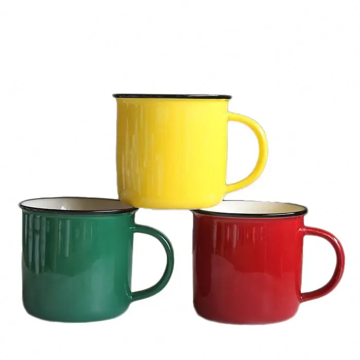 Custom Logo Printed Red White Black Sublimation Metal Enamel Mug Coffee Camping Hiking Cup