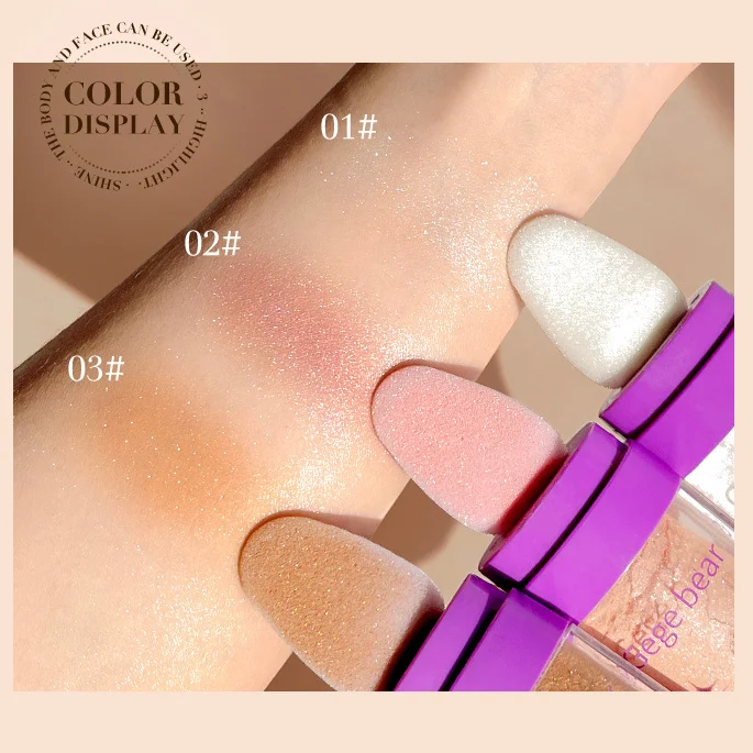Private Label Face Makeup High Pigment Glitter Powder Bronzer Highlighter Stick Gege Bear Pat Pat Powder