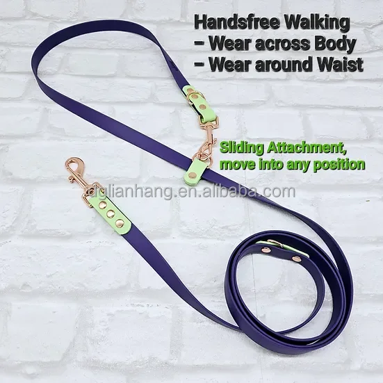 Making it easier to jog hike or walk PVC dog leash with the moveable D-Ring perfectly adjusted for any height and body shape