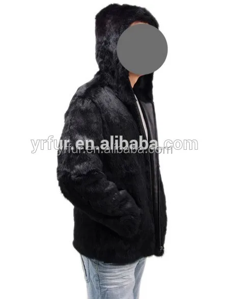 YR224 custom made Rabbit fur coat for men Hooded jacket mens fur hood jacket