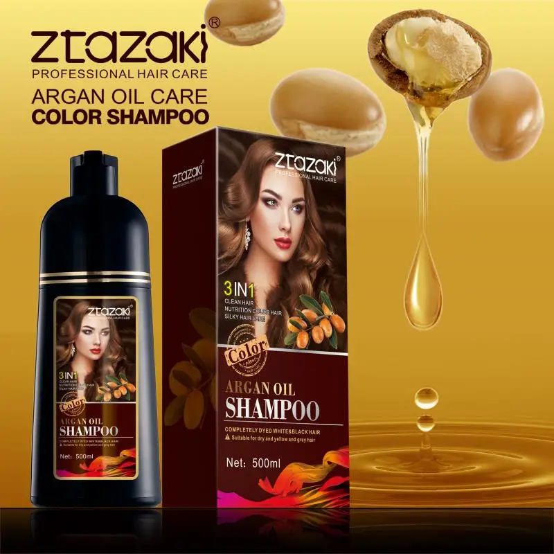 ZTAZAKI Wholesale 500ml Natural Argan oil Fast Dye Long Lasting Permanent Hair Color Shampoo for women accept private label