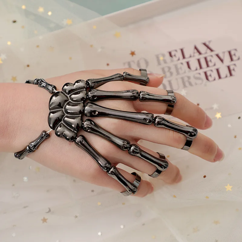 Halloween Bracelet For Women Gothic Punk Hand Skull Skeleton Elasticity Adjustable Bracelet Bangles Femme Party Accessories