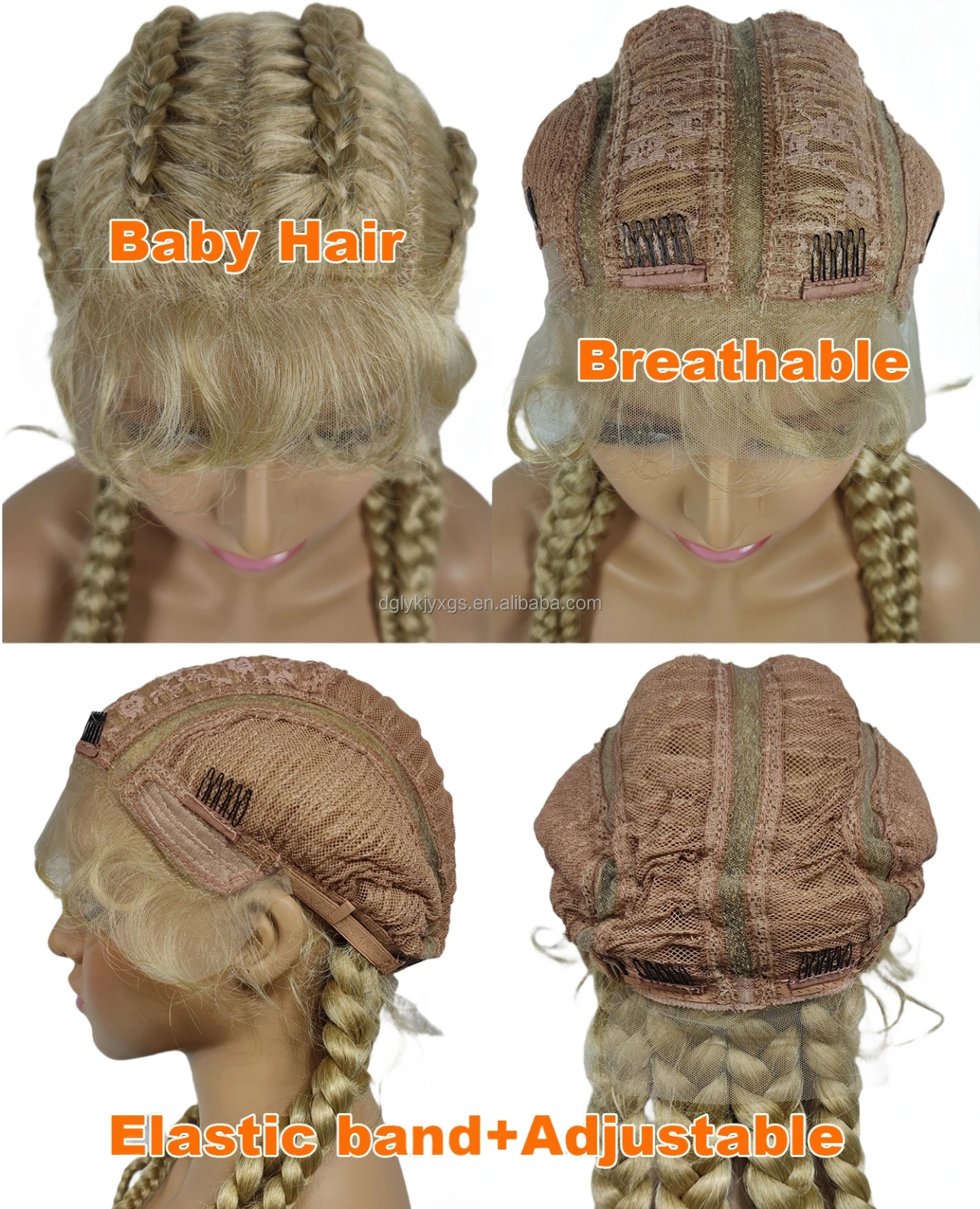 32Inch 400g Box Braid Lace Wig synthetic lace wigs With Baby Hair 4-strand Fishbone braids lace headgear for women hair