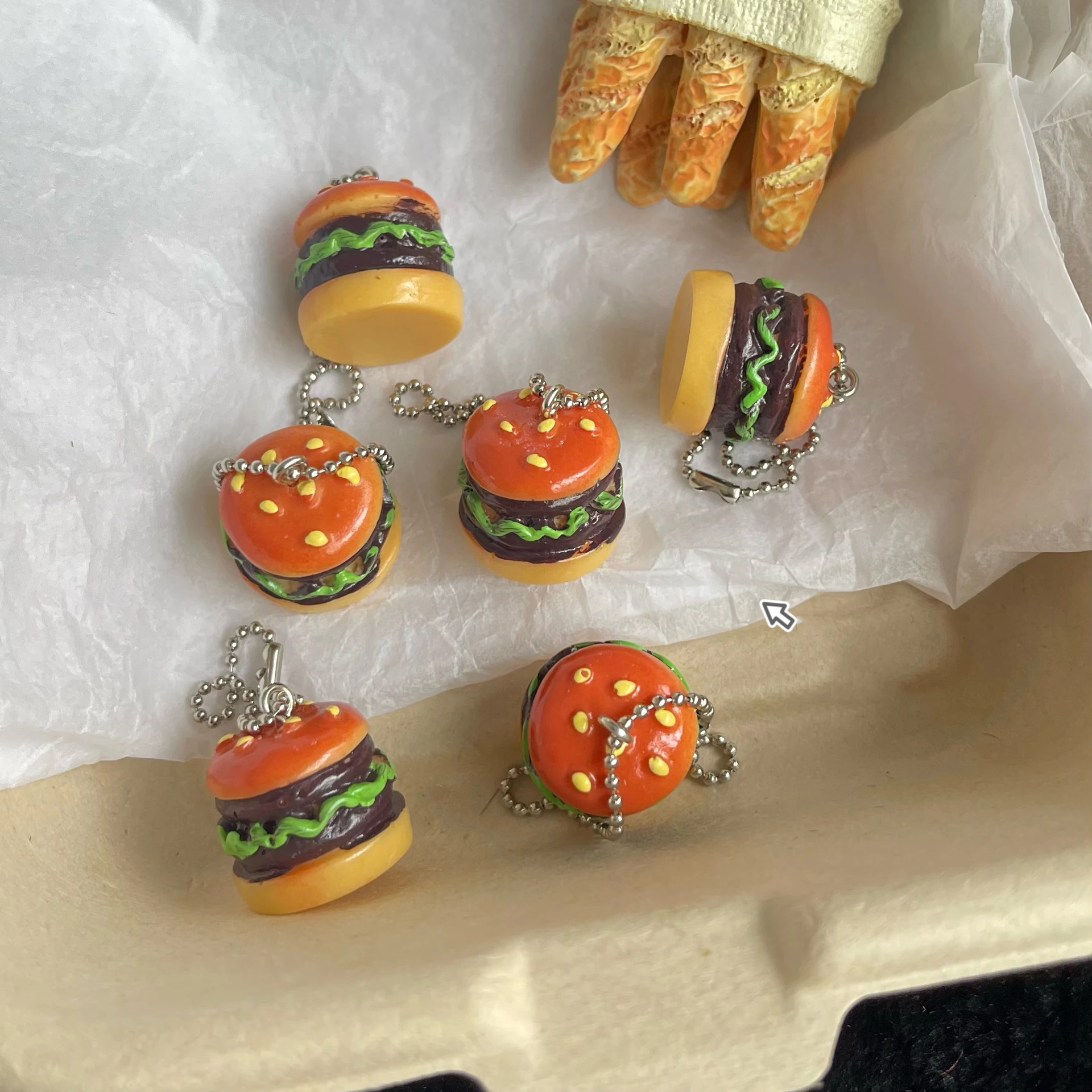 Personalized 3d Resin Simulation Food Mini Hamburger DIY Handmade Mini Food Resin Keychain