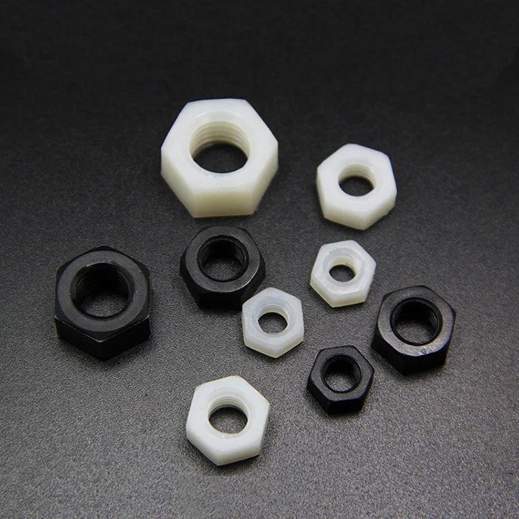 Black and white nylon insulated hexagon nuts M5 / M6 high strength environmental protection plastic bolt
