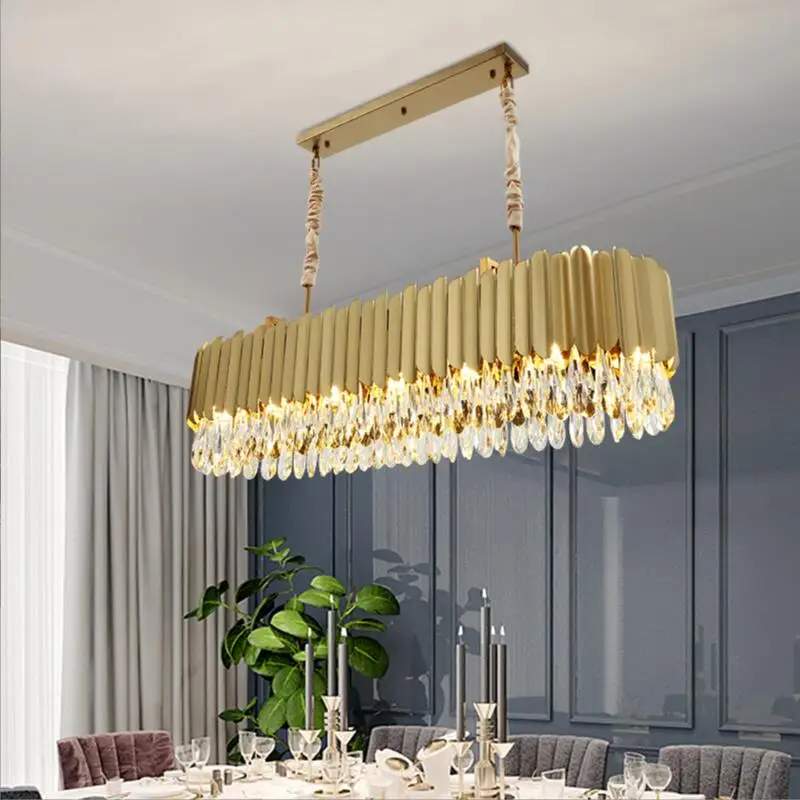 Gold Restaurant Crystal Chandeliers & Pendant Lights Hanging Modern Design Rectangle Lamp dining room kitchen hotel lights