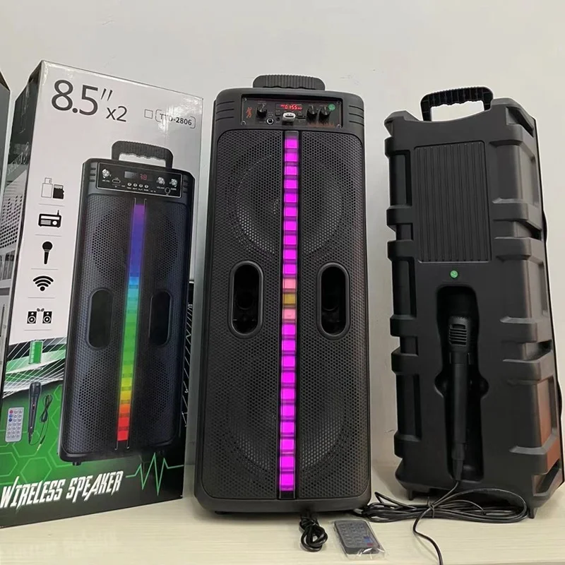 Portable Wireless Bass Trolley Speaker RGB Double 6.5inch Horn Big Multi Function BT Speaker With Remote Control Microphone