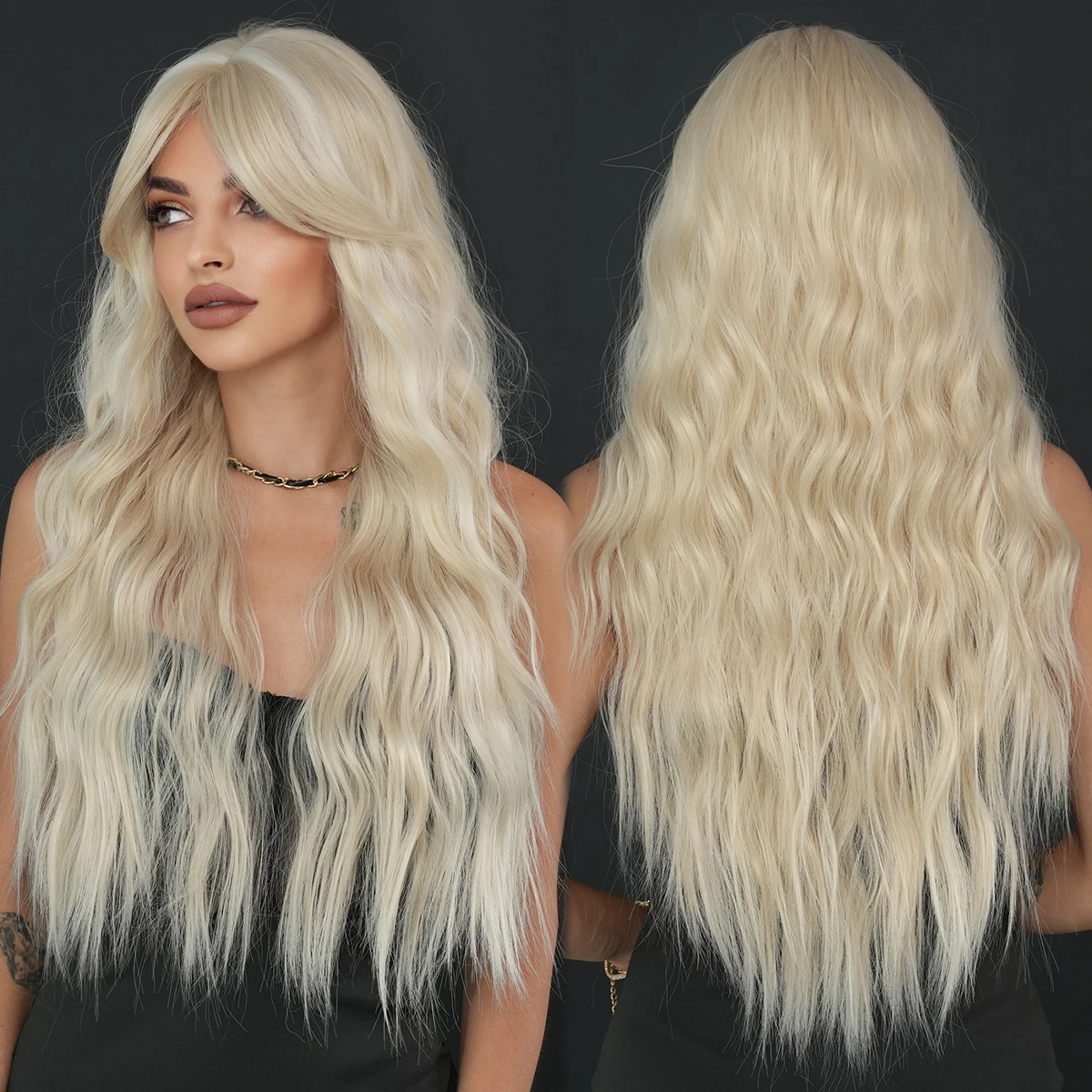 613 Light Blonde Extra Long Curly Wig Middle Part Super Long Body Wave Wig Synthetic Fibre Hair Wig for Daily Cosplay 30 Inch