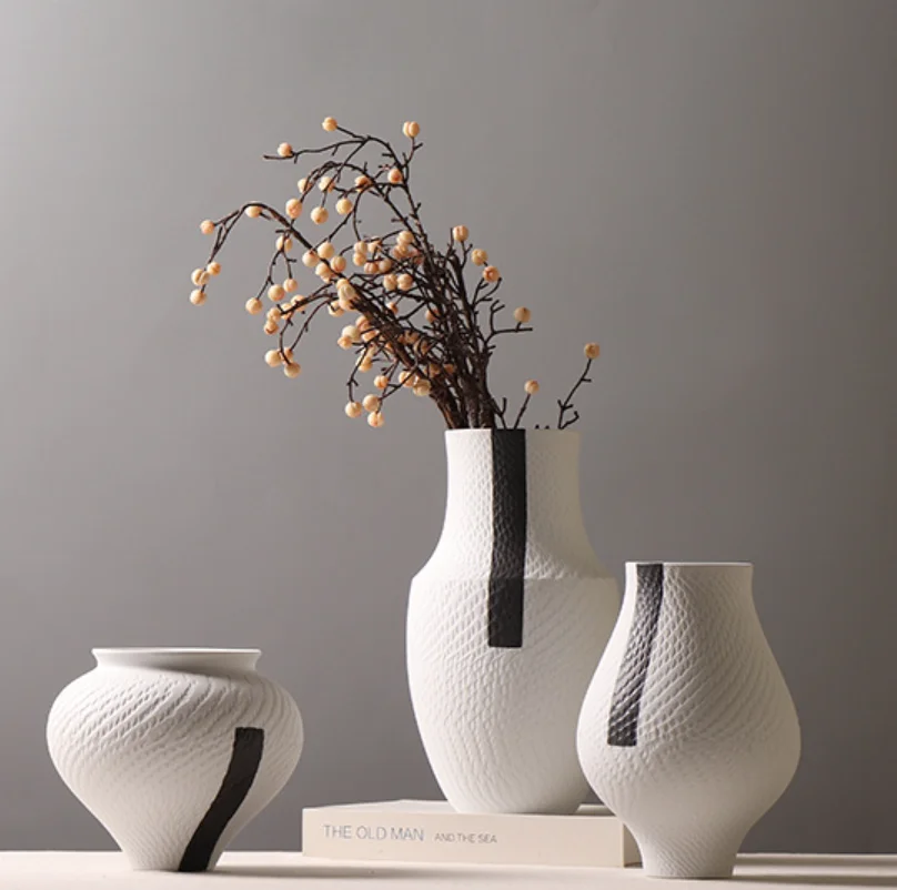 Modern simple ceramic vase ink jump knife pattern creative decoration Nordic simple hotel display stand ornaments ceramic vase