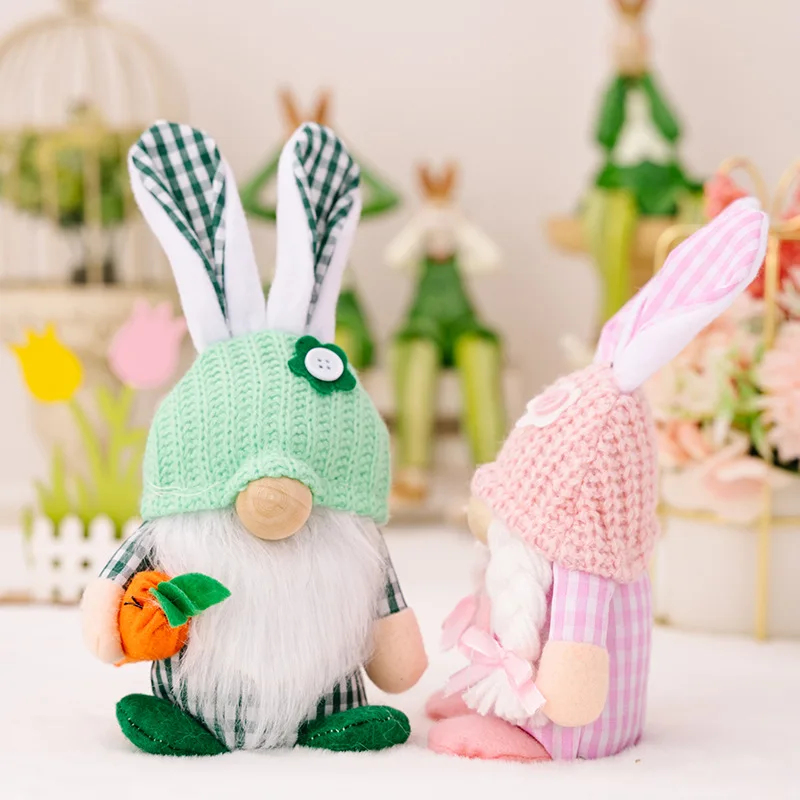 Hot Selling Easter Decorative Products Knitted Easter Rabbit Doll Decoration Faceless Dwarf Standing Rabbit Dolls