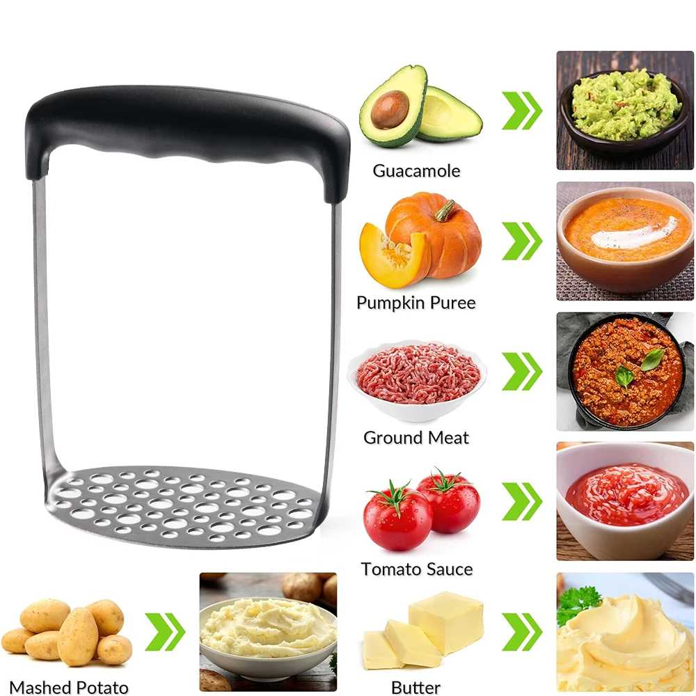 Kitchen Small Tool Manual Press Potato Mashing Machine Potato Press Stainless Steel for Home Use Black Metal Wood Utensils T/T