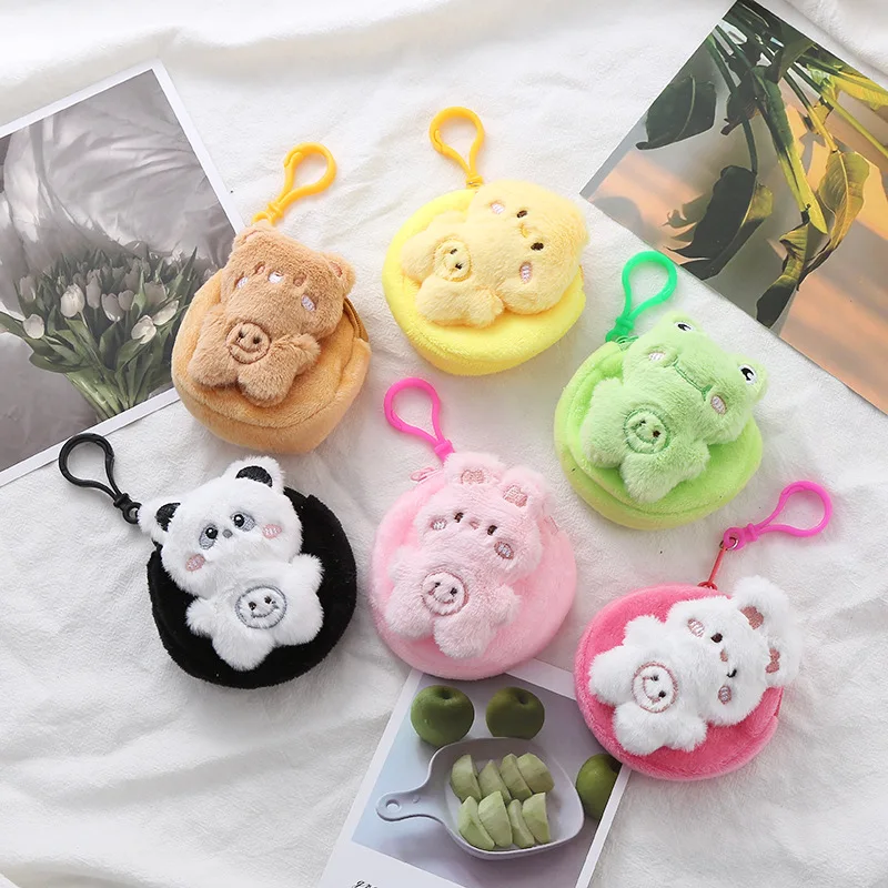 Creative Animal Bear Rabbit Panda Plush Coin Purse Keychain Cartoon Pendant Funny Mini Headphones lipstick Headphone Storage Bag