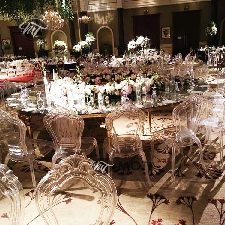 Luxury wedding gold metal glass dining table with mirror top