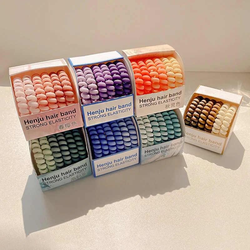 New 6 pcs each box stretchy silicone wrist hair coil bracelet ponytail hair accessories elastic telephone cord hair ties