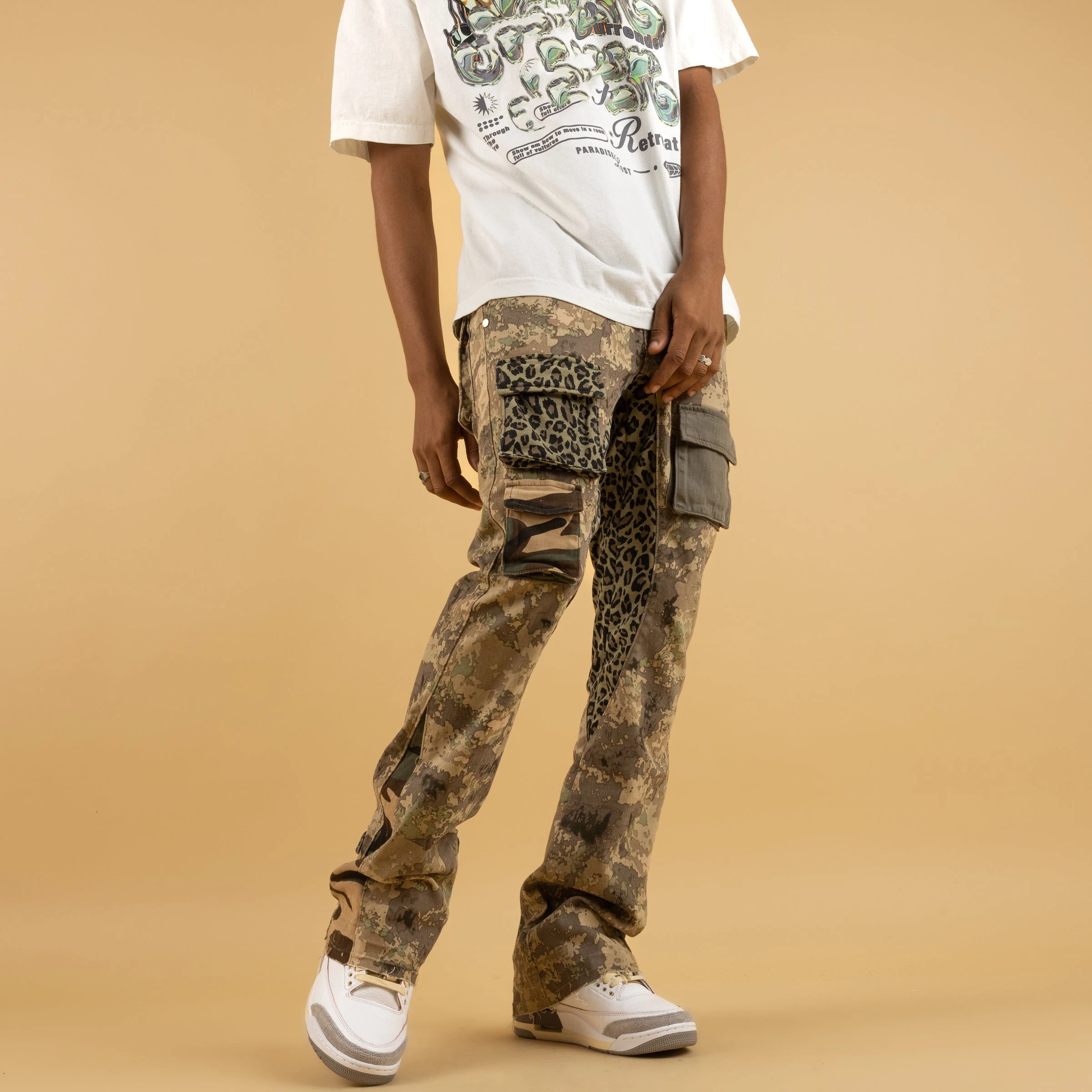 Stacked Jeans Purple Royal LT Green Lakin Garment High quality OEM Service Mott Camo Jeans Mens Denim Jeans