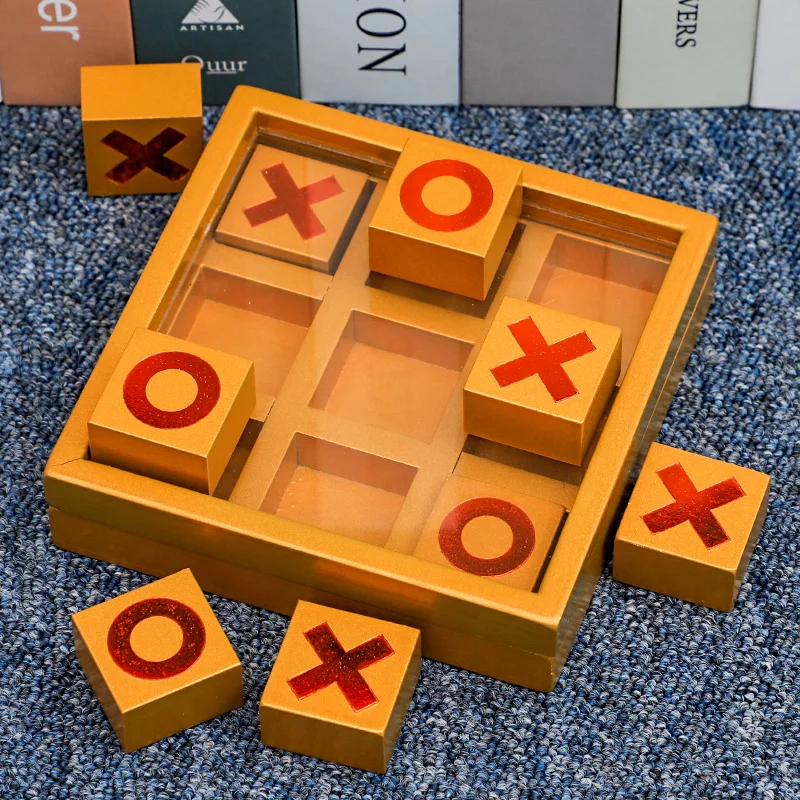 Puzzle Wooden Tic-Tac-Toe Game Noughts And Crosses Party Set Toy Parent-child Interaction X O Chess Living Room Decor
